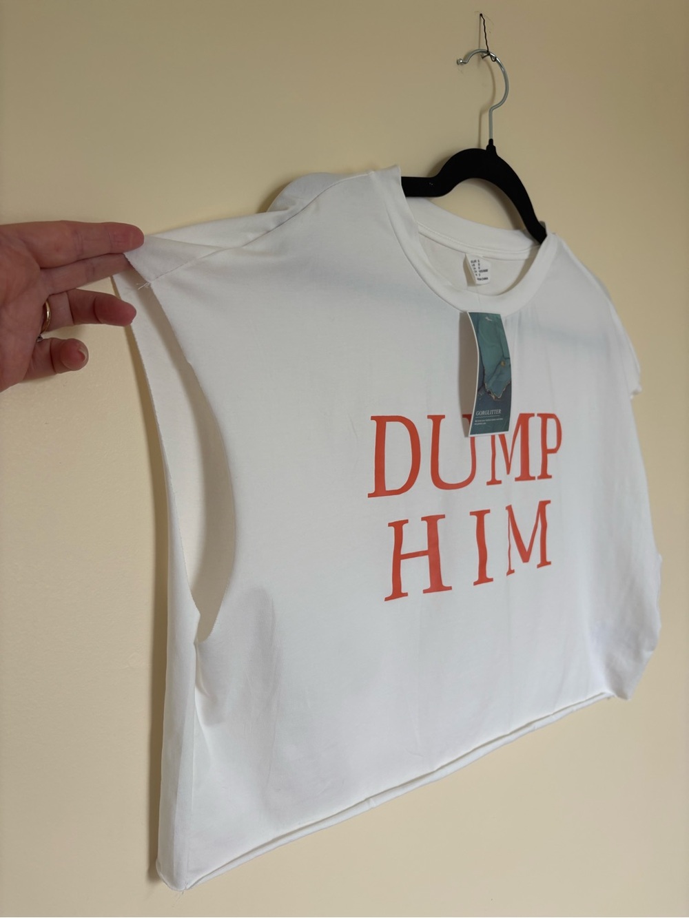 NWT Y2K Women’s White Crop Tank Top with Orange "DUMP HIM" Print - Picture 3 of 4